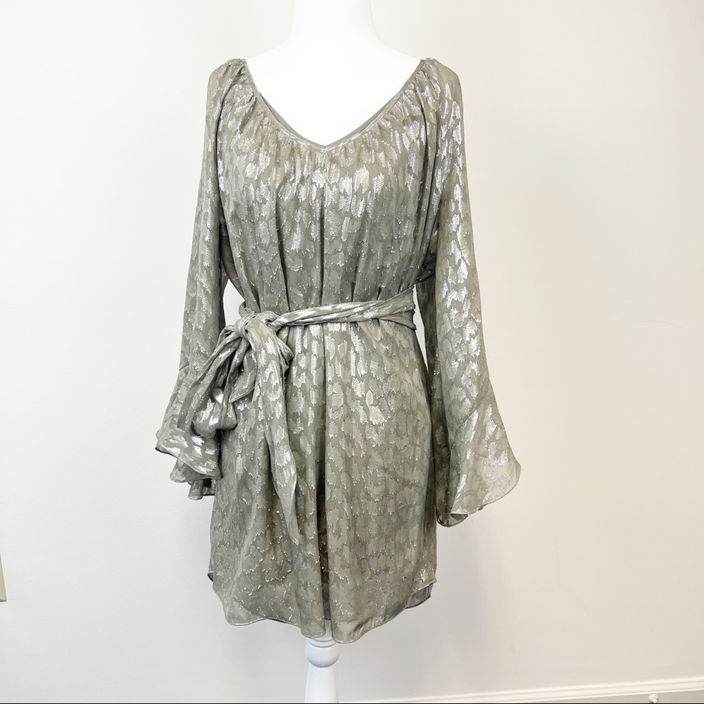 Rebecca Taylor Metallic Jacquard Tunic Tie Waist Glam Disco Dress‎ Size 6